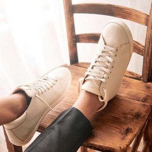 Sézane Simon High Top Leather Sneakers Smooth Ecru sz 38